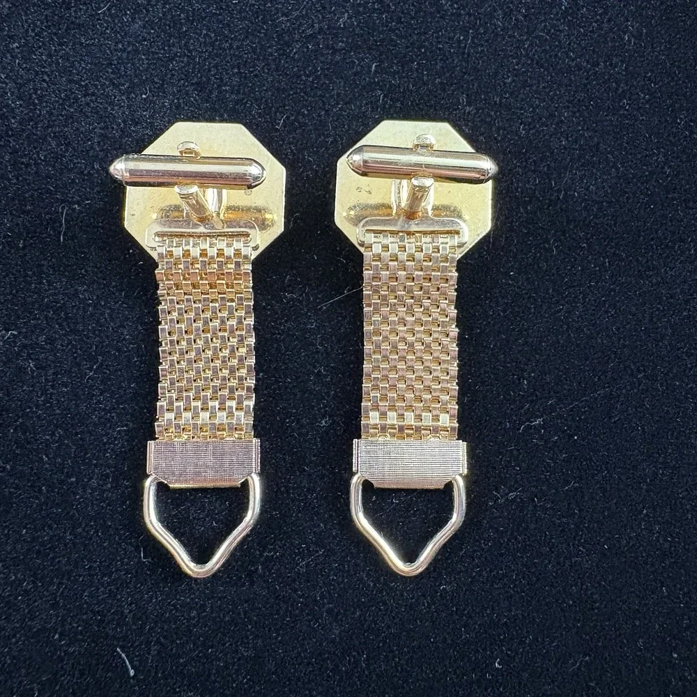 VTG 60s‎ Cufflinks Gold Octagon Mesh Wrap Men Retro Classic Mod Festival